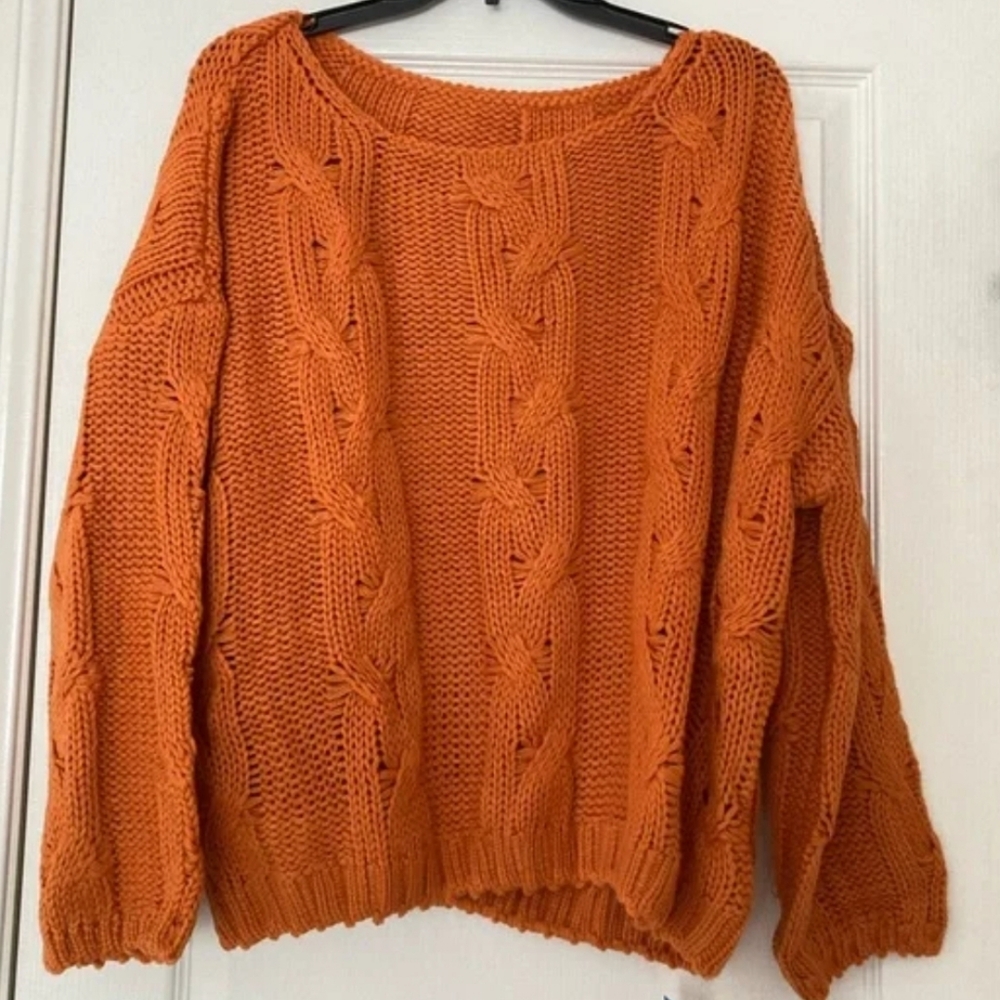 Cozy Orange Cable Knit Sweater
